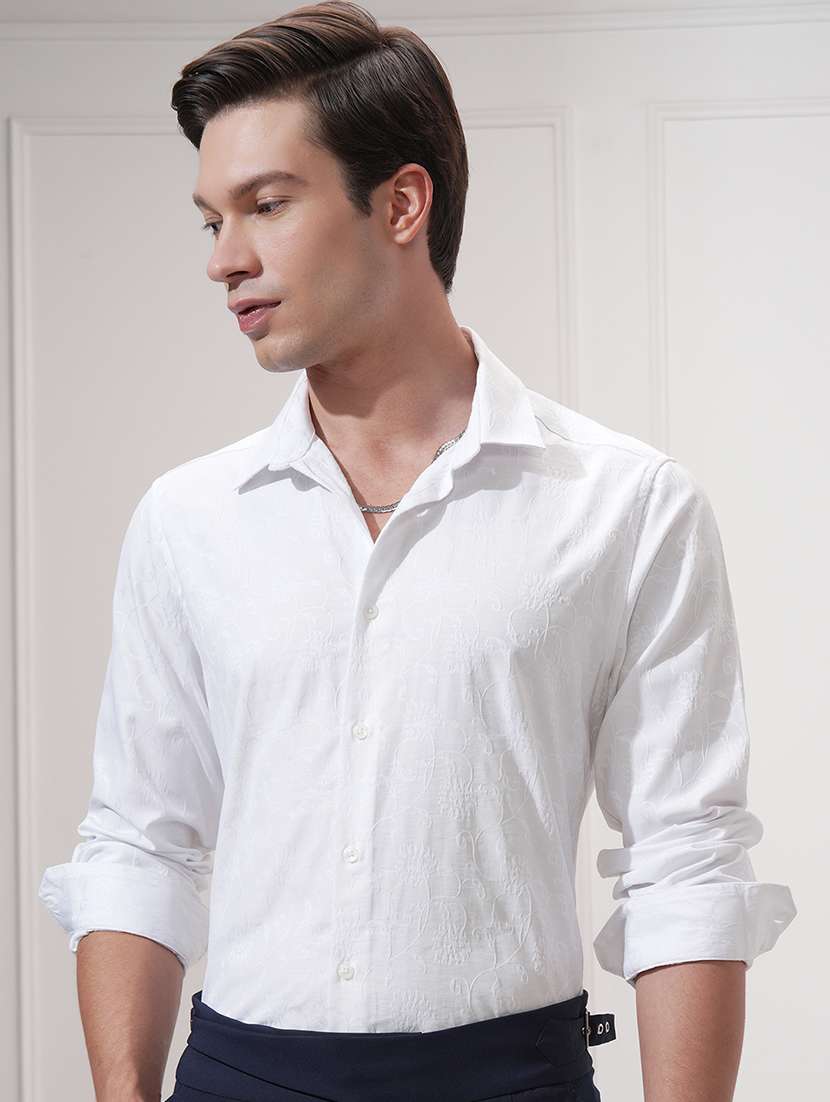 men self design long sleeve regular fit casual shirt