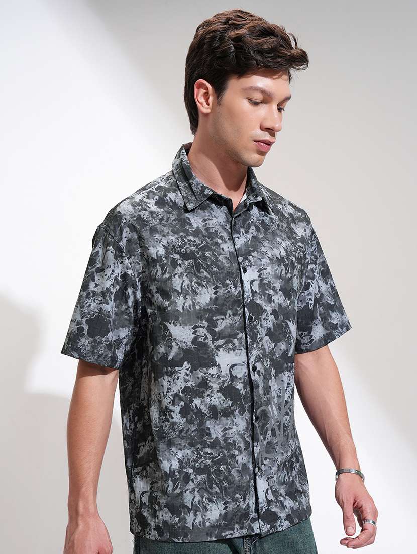 men printed short sleeve loose fit casual shirt - 22503912 -  Standard Image - 3