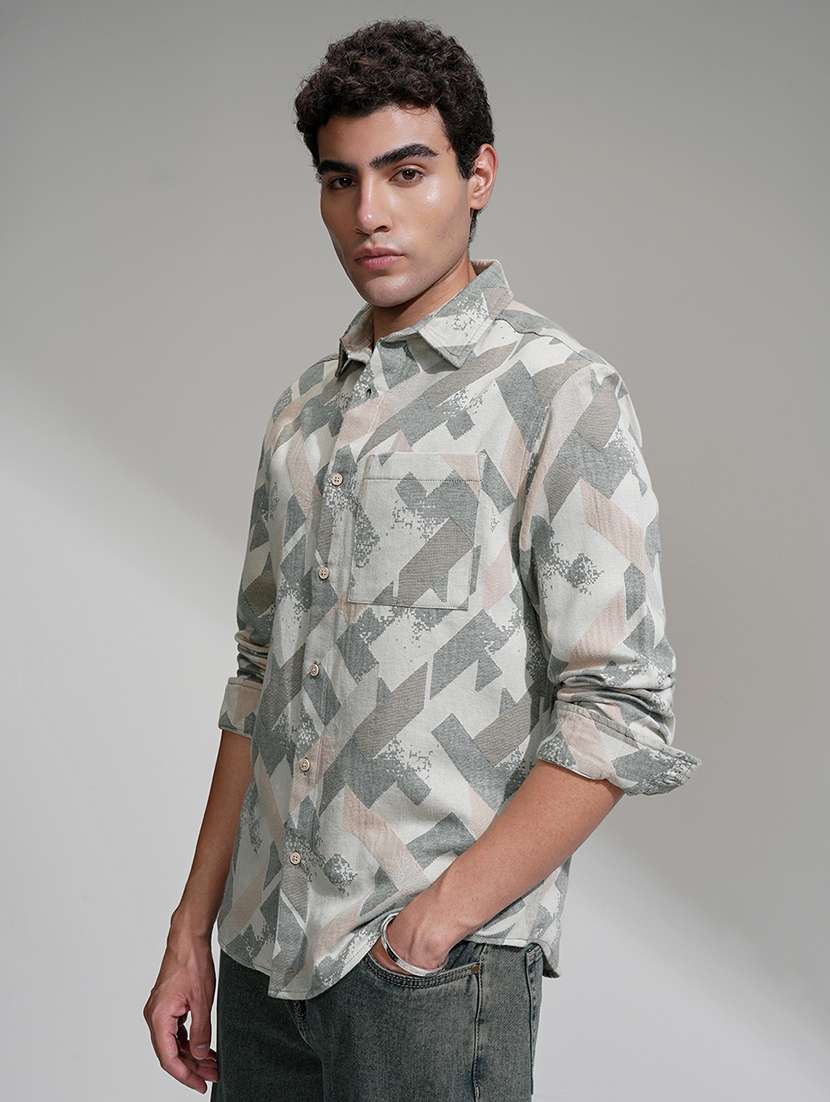 men printed long sleeve regular fit casual shirt
