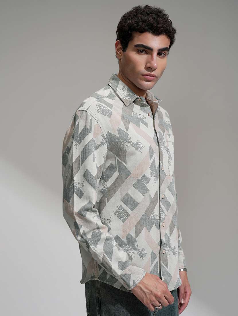 men printed long sleeve regular fit casual shirt - 22503917 -  Standard Image - 3