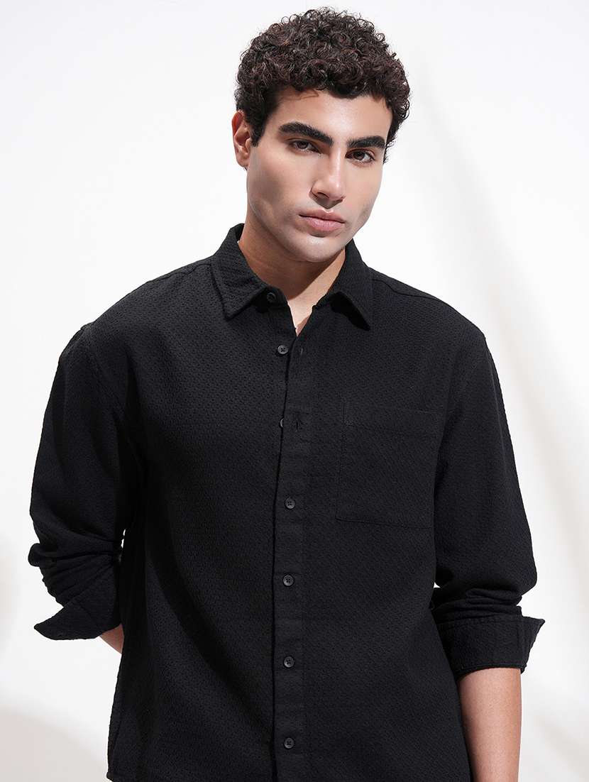 men self design long sleeve regular fit casual shirt