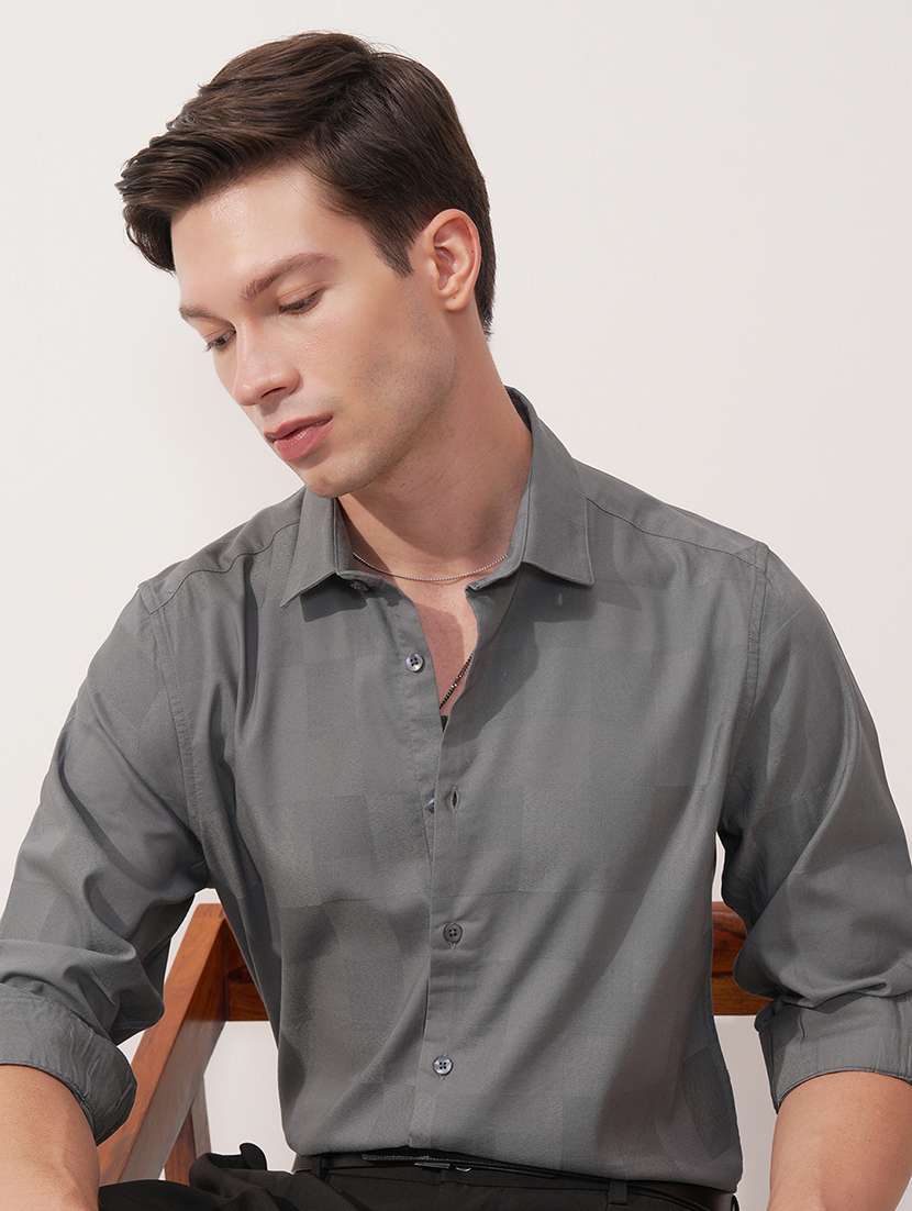 men self design long sleeve regular fit casual shirt