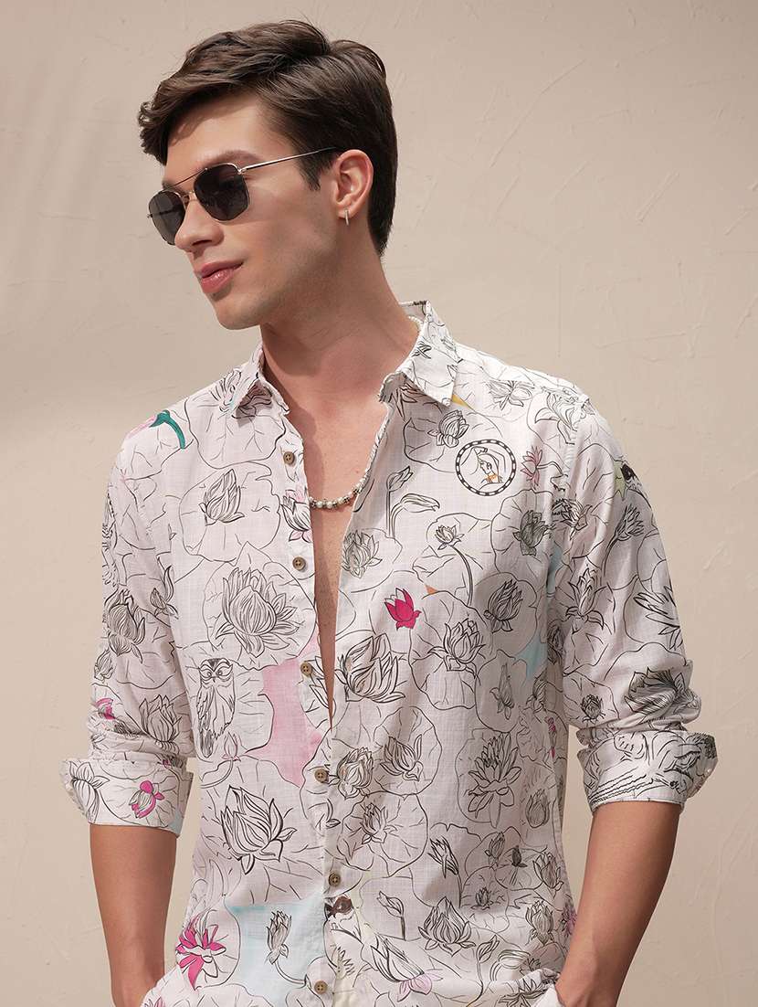 men printed long sleeve regular fit casual shirt