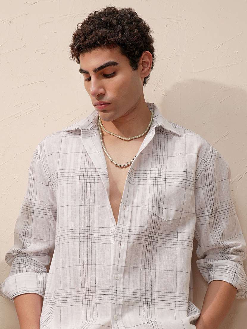 men checkered long sleeve regular fit casual shirt