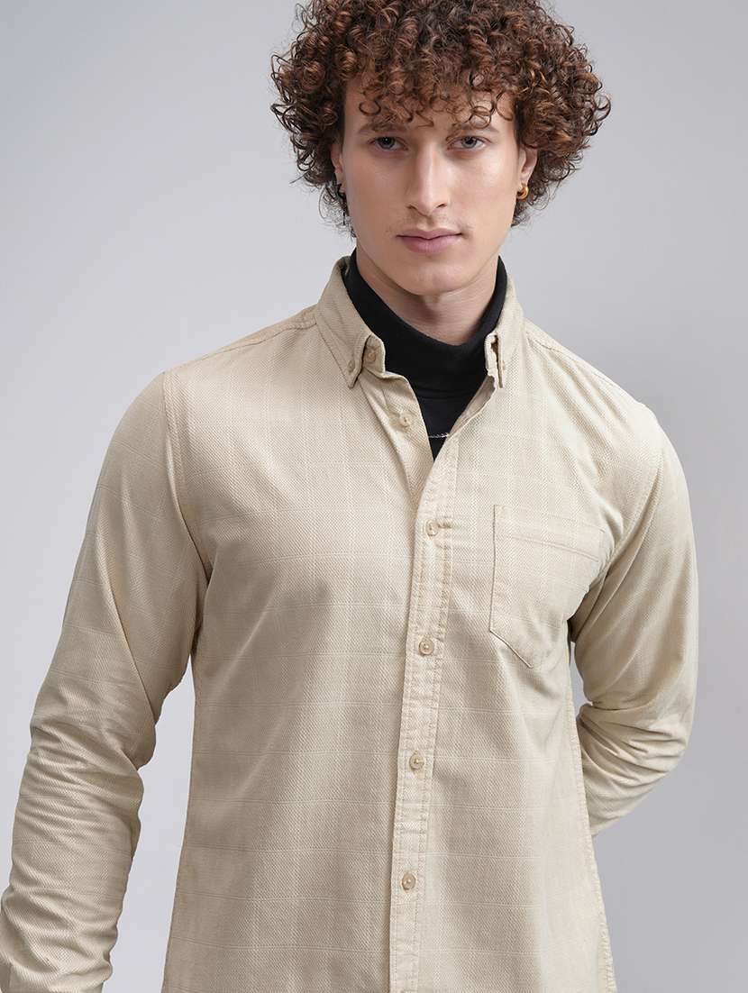 men self design long sleeve slim fit casual shirt
