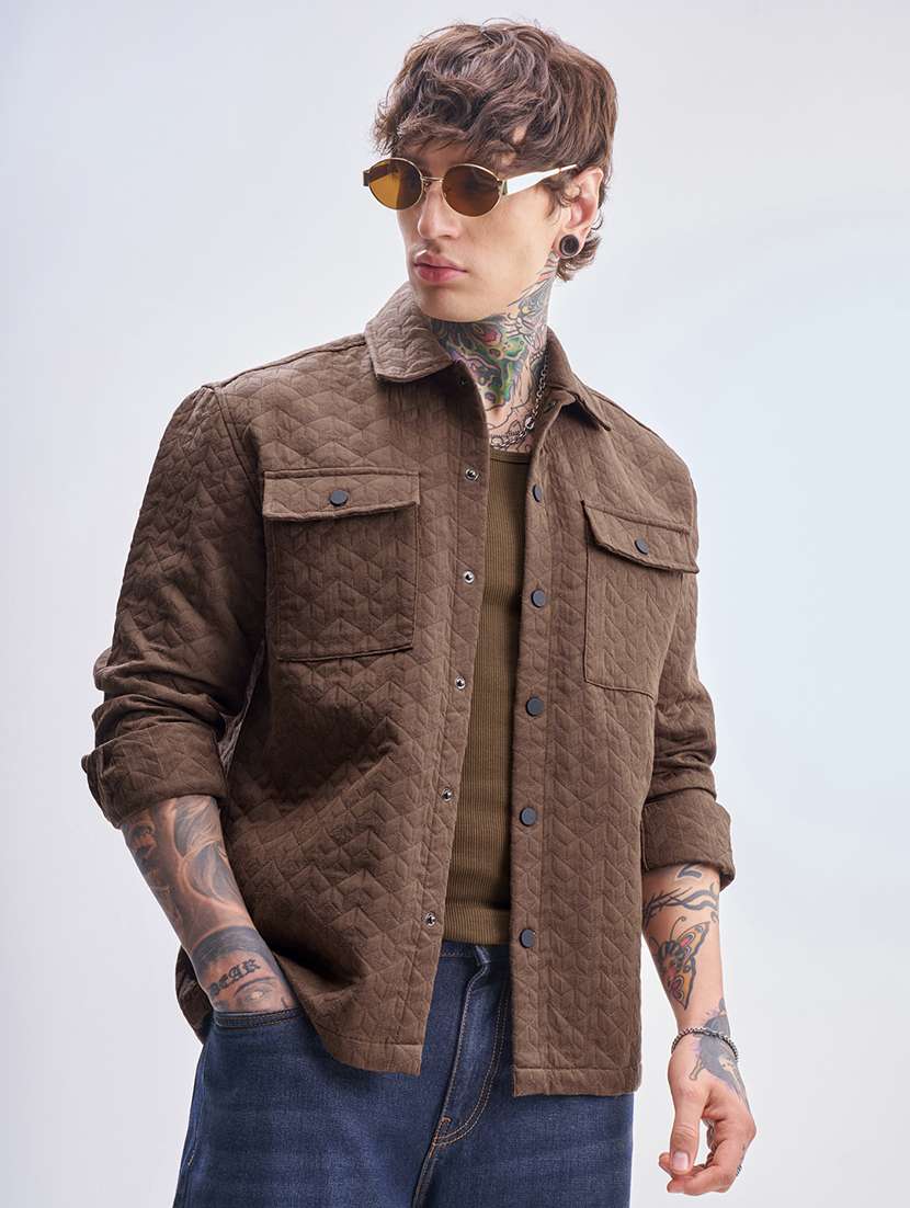 men self design long sleeve regular fit casual shirt