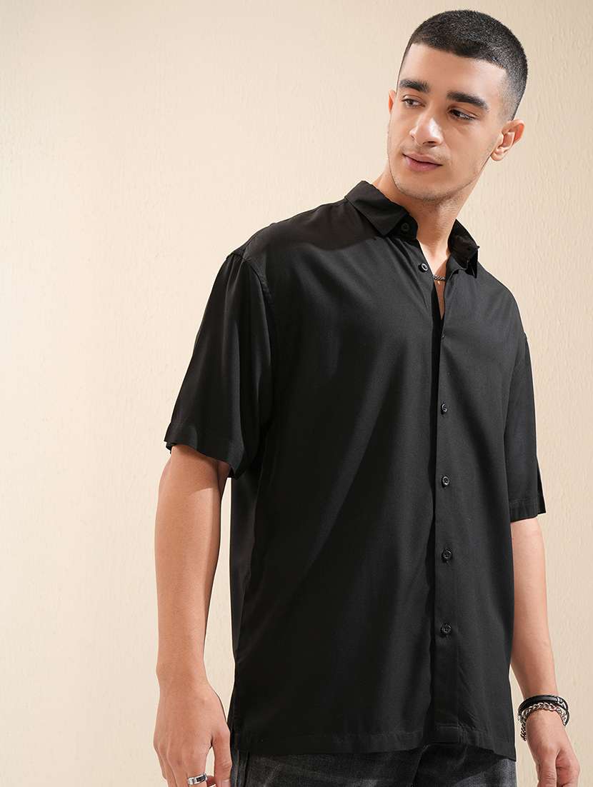 men solid short sleeve loose fit casual shirt - 22503984 -  Standard Image - 3