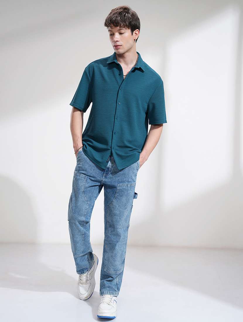 men textured short sleeve loose fit casual shirt - 22503985 -  Standard Image - 3