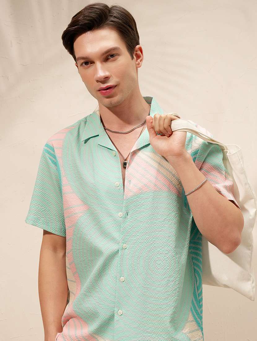 men printed short sleeve regular fit casual shirt