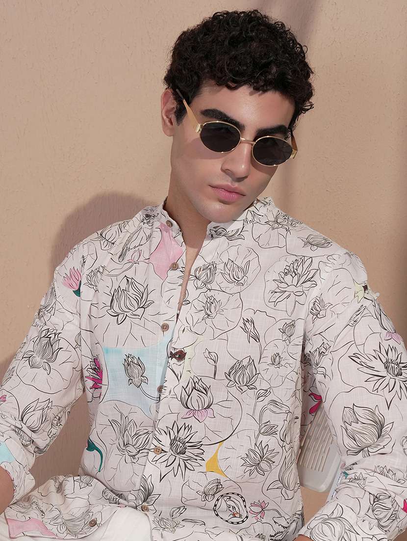 men printed long sleeve slim fit casual shirt