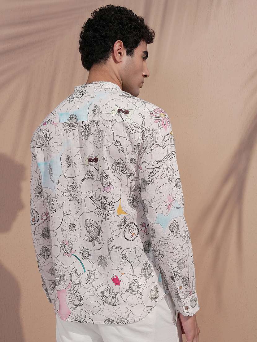 men printed long sleeve slim fit casual shirt - 22504019 -  Standard Image - 3