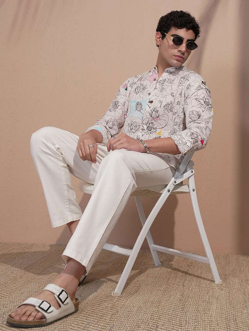 men printed long sleeve slim fit casual shirt - 22504019 -  Standard Image - 5