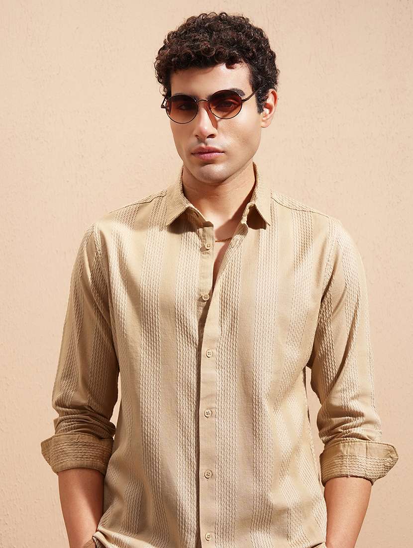 men self design long sleeve regular fit casual shirt