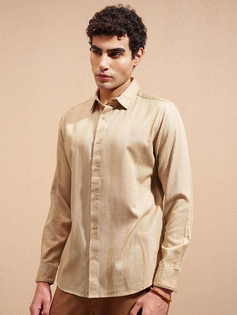 Men Self Design Long Sleeve Regular Fit Casual Shirt - 22504021 -  Standard Image - 3