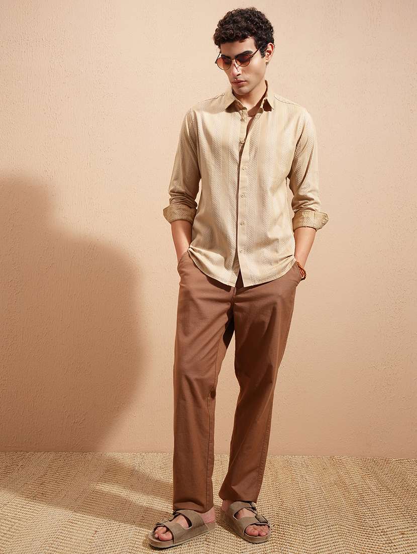 Men Self Design Long Sleeve Regular Fit Casual Shirt - 22504021 -  Standard Image - 5