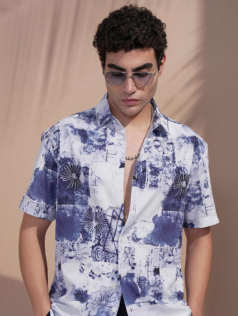 men printed short sleeve regular fit casual shirt