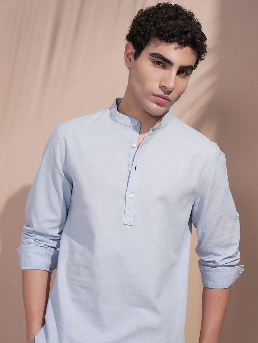 men solid mandarin neck short kurta
