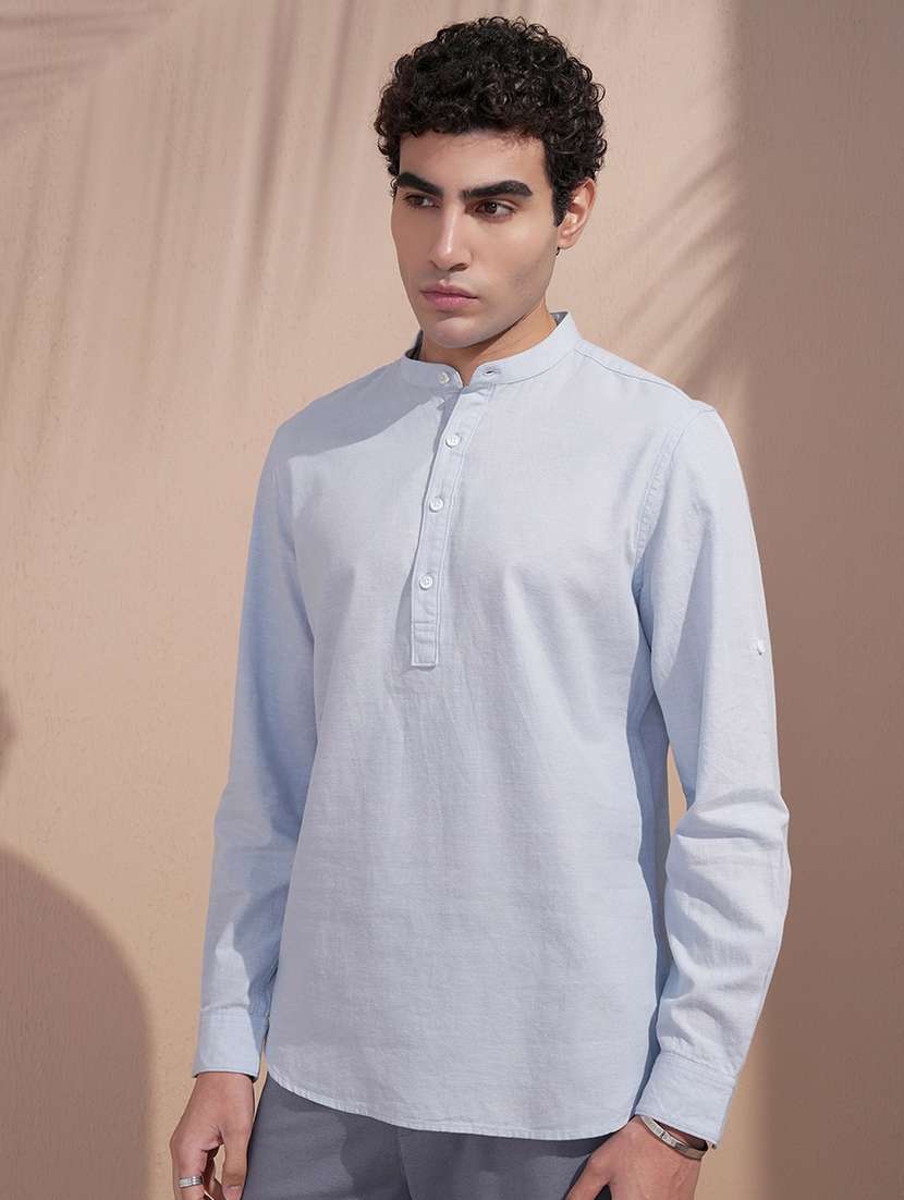 men solid mandarin neck short kurta - 22504023 -  Standard Image - 3