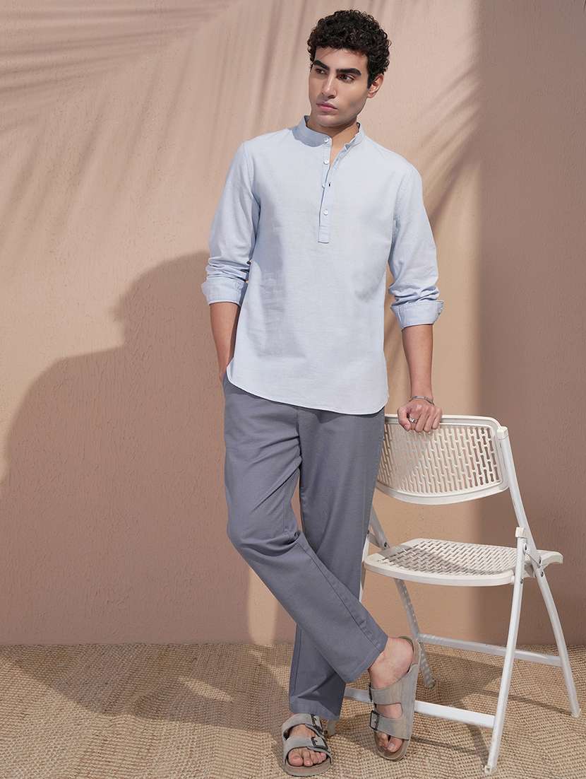 men solid mandarin neck short kurta - 22504023 -  Standard Image - 5