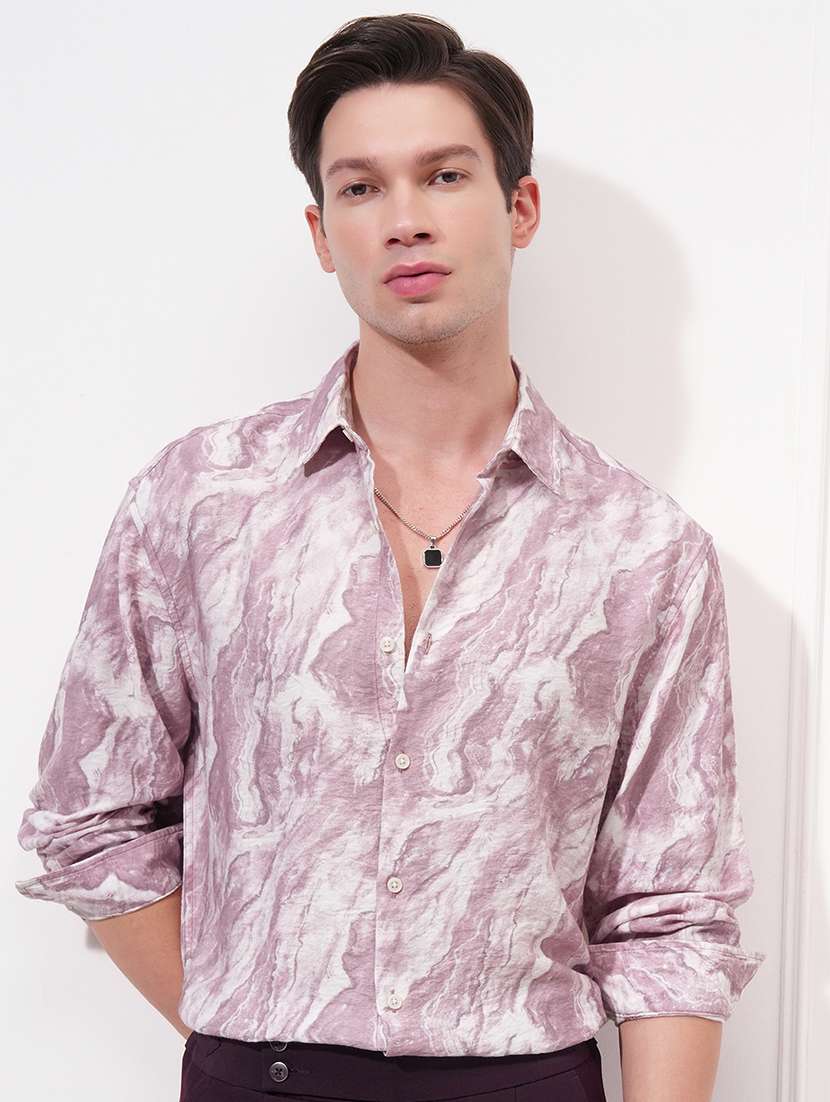 men printed long sleeve regular fit casual shirt
