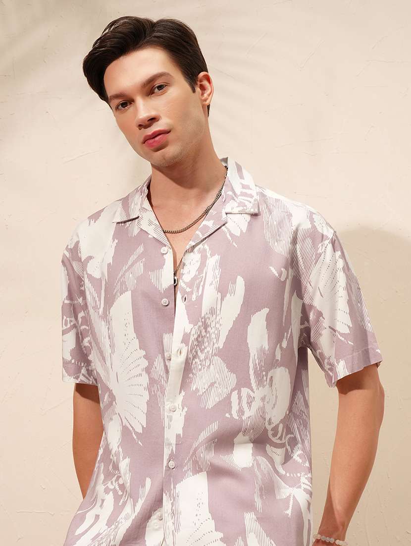 men printed short sleeve regular fit casual shirt