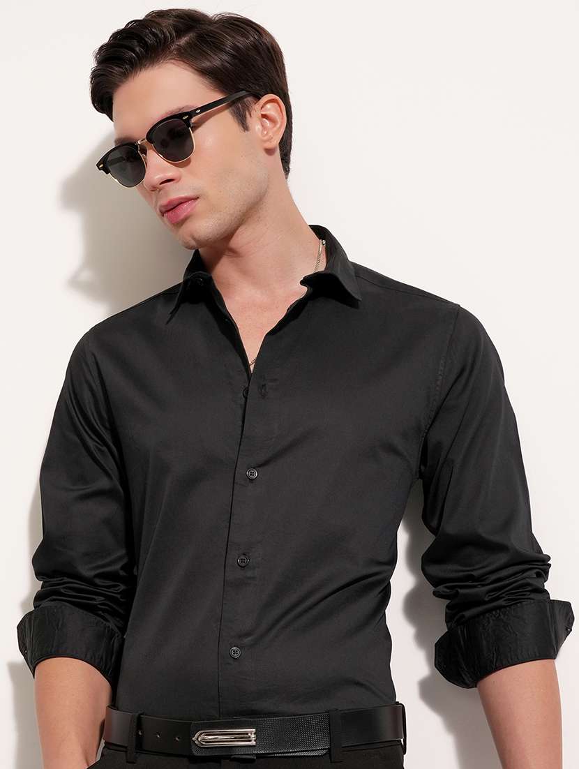 men solid long sleeve slim fit casual shirt