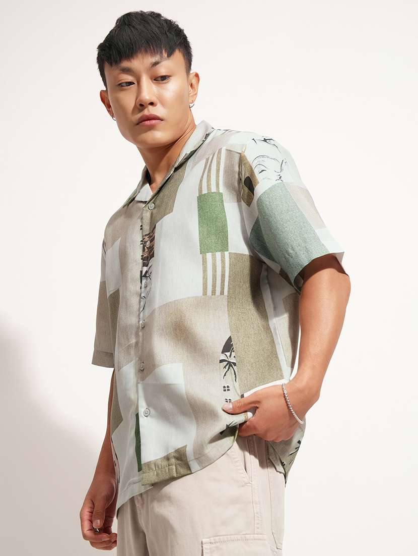 men printed short sleeve regular fit casual shirt - 22504058 -  Standard Image - 3