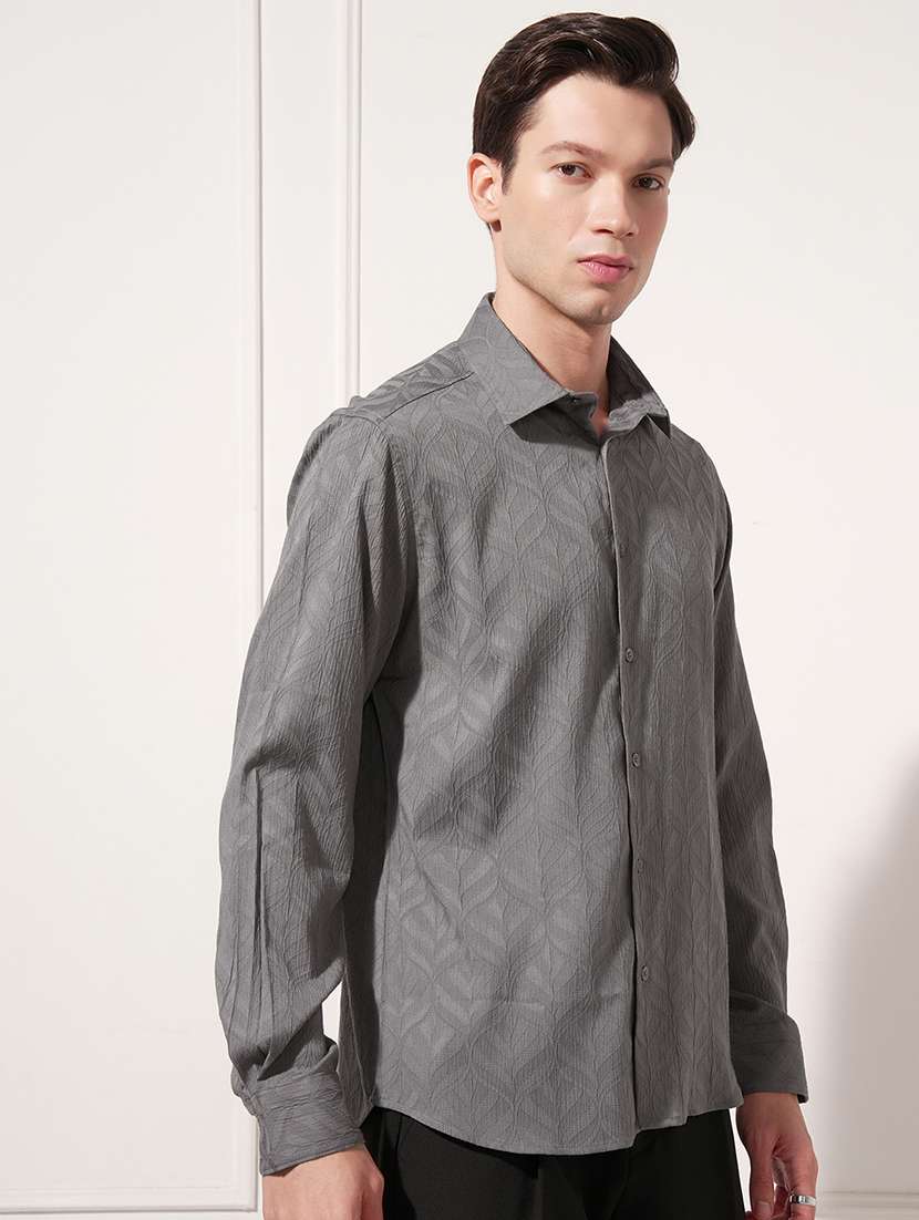 Men Self Design Long Sleeve Slim Fit Casual Shirt - 22504060 -  Standard Image - 3
