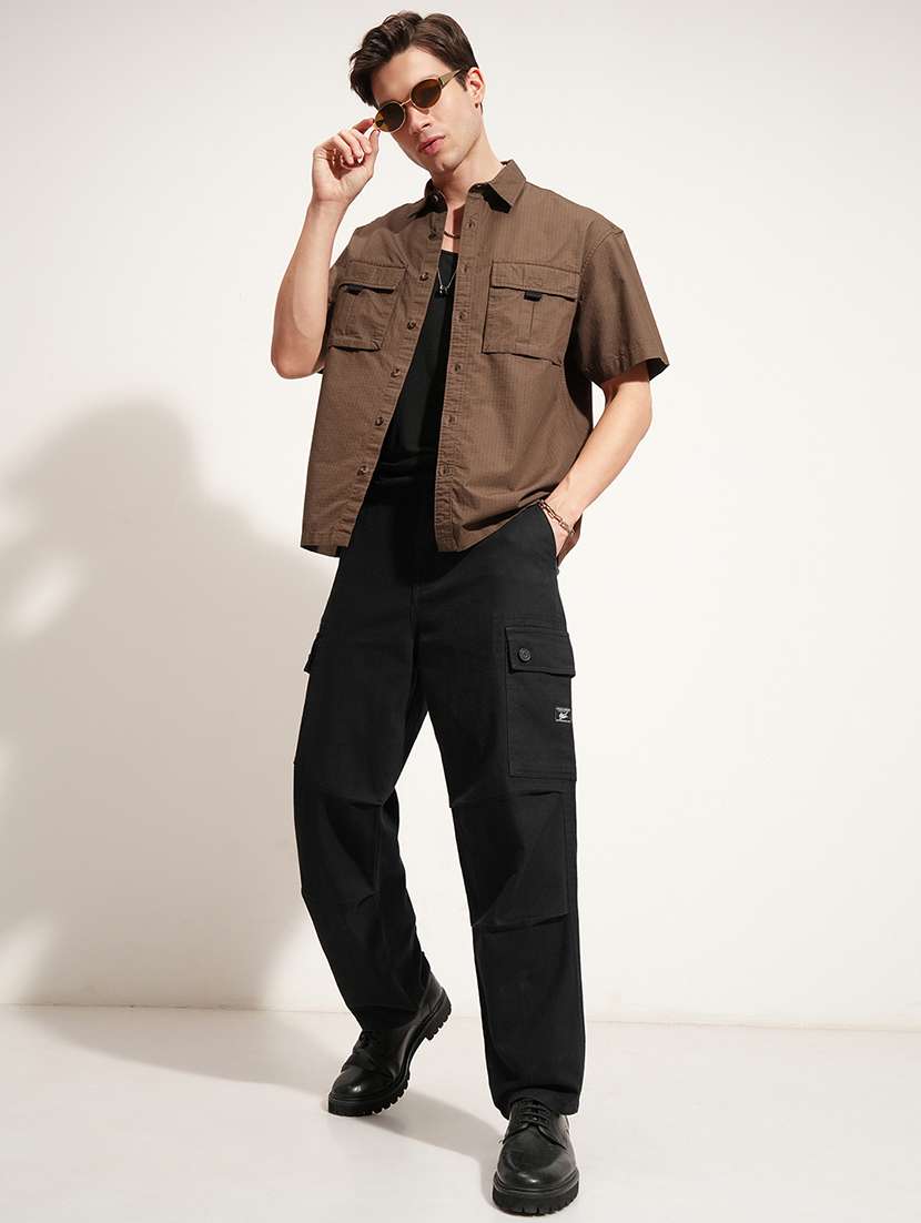 men textured short sleeve loose fit casual shirt - 22504069 -  Standard Image - 5