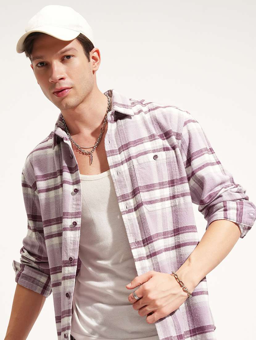 men checkered long sleeve regular fit casual shirt