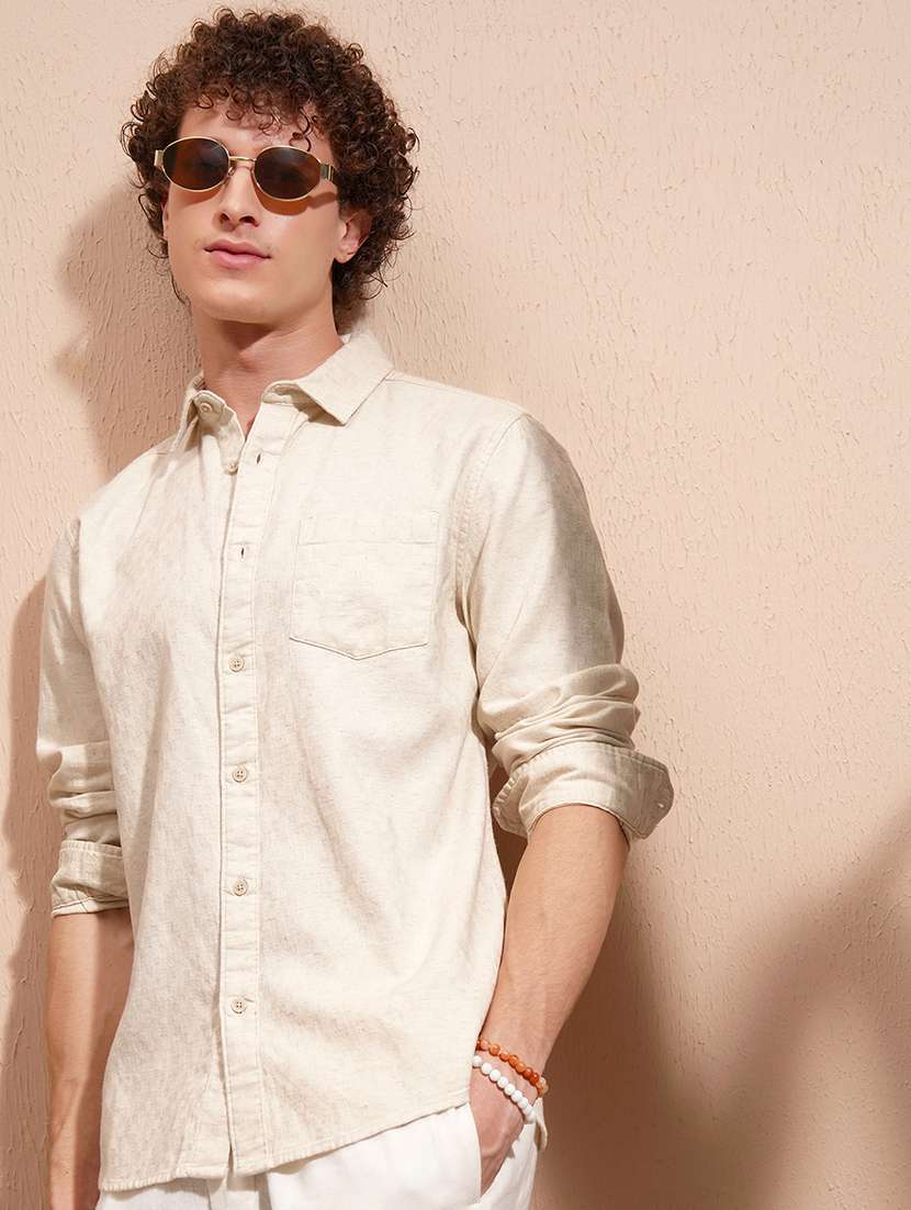 men self design long sleeve regular fit casual shirt
