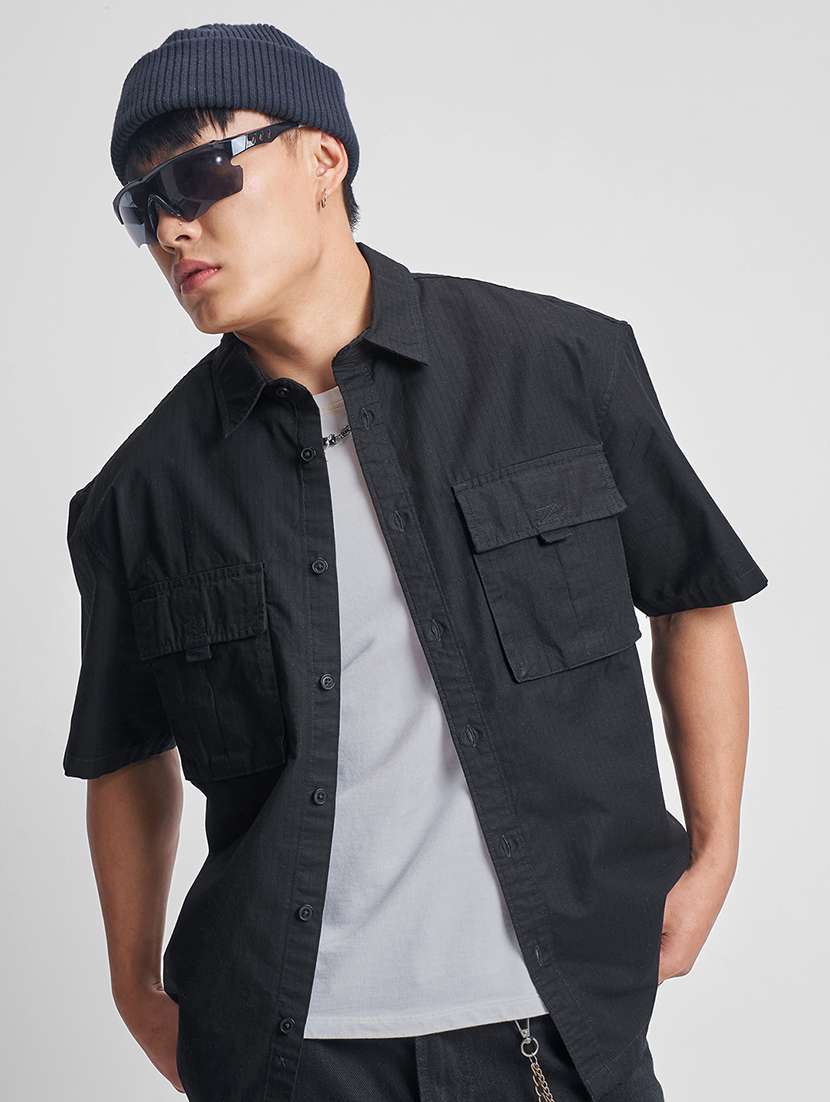 men textured short sleeve loose fit casual shirt - 22504082 -  Standard Image - 3