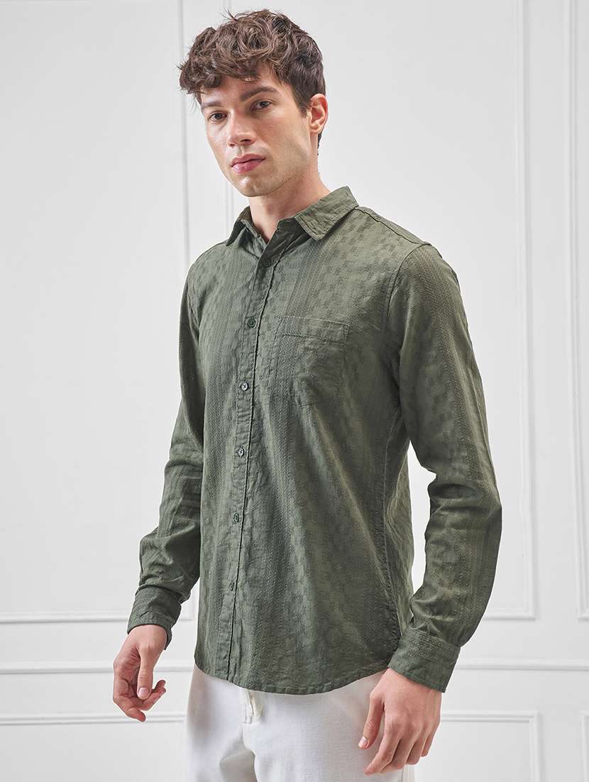 Men Self Design Long Sleeve Regular Fit Casual Shirt - 22504099 -  Standard Image - 3