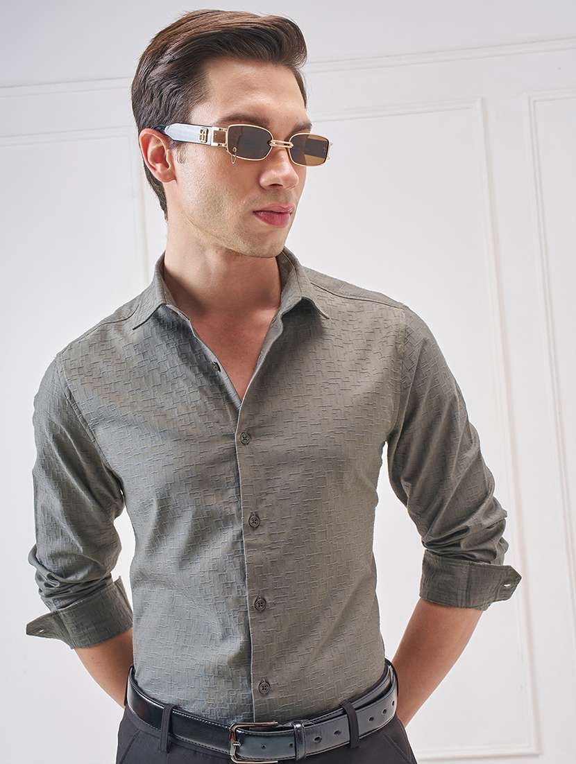 men self design long sleeve regular fit casual shirt