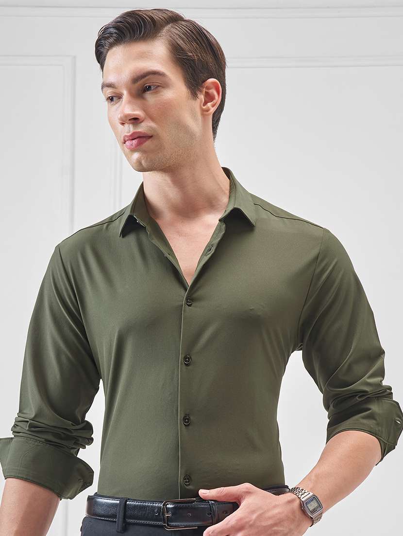 men solid long sleeve slim fit casual shirt