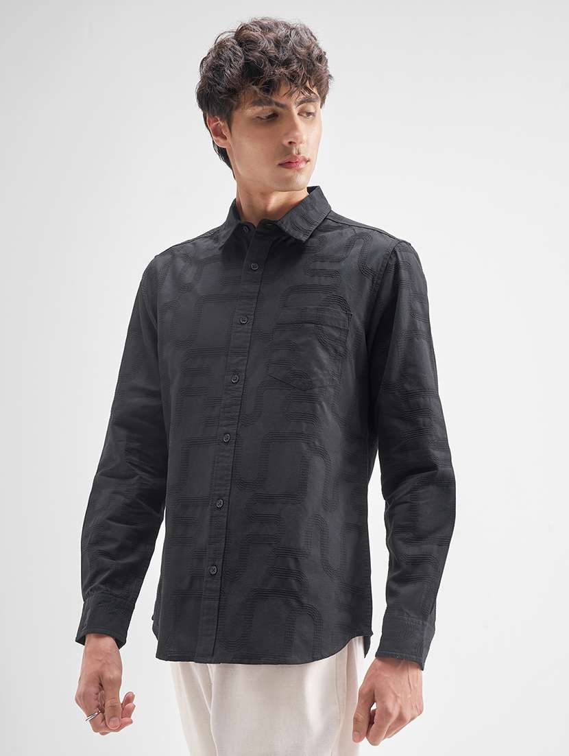 Men Self Design Long Sleeve Regular Fit Casual Shirt - 22504130 -  Standard Image - 3