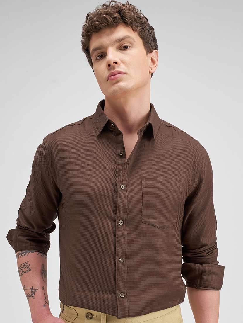 men self design long sleeve regular fit casual shirt