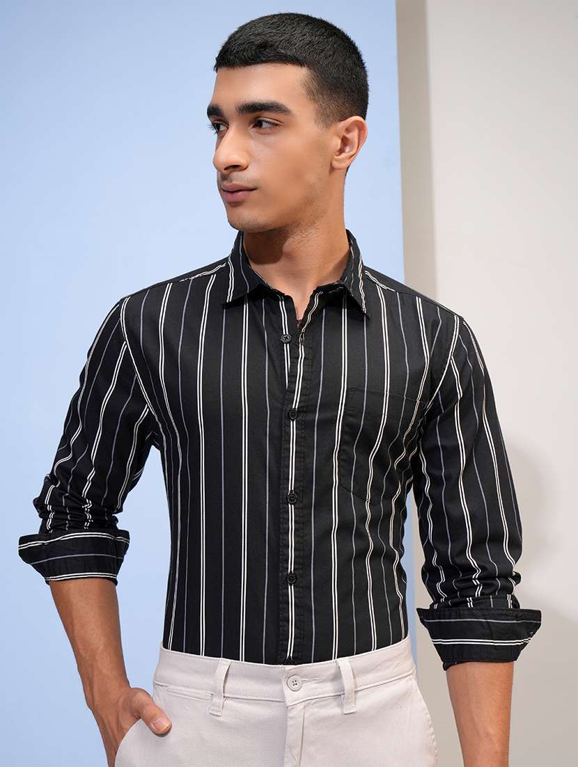 men striped long sleeve regular fit casual shirt