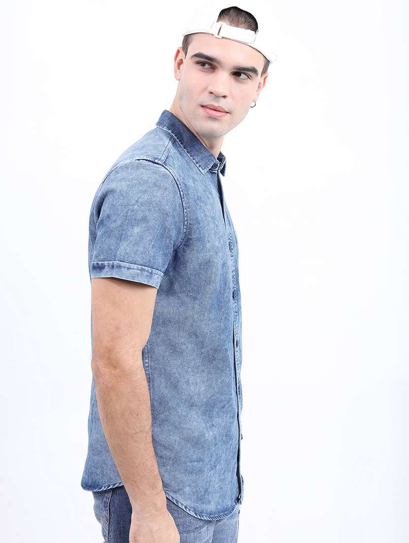 men faded short sleeve slim fit casual shirt - 22504148 -  Standard Image - 3