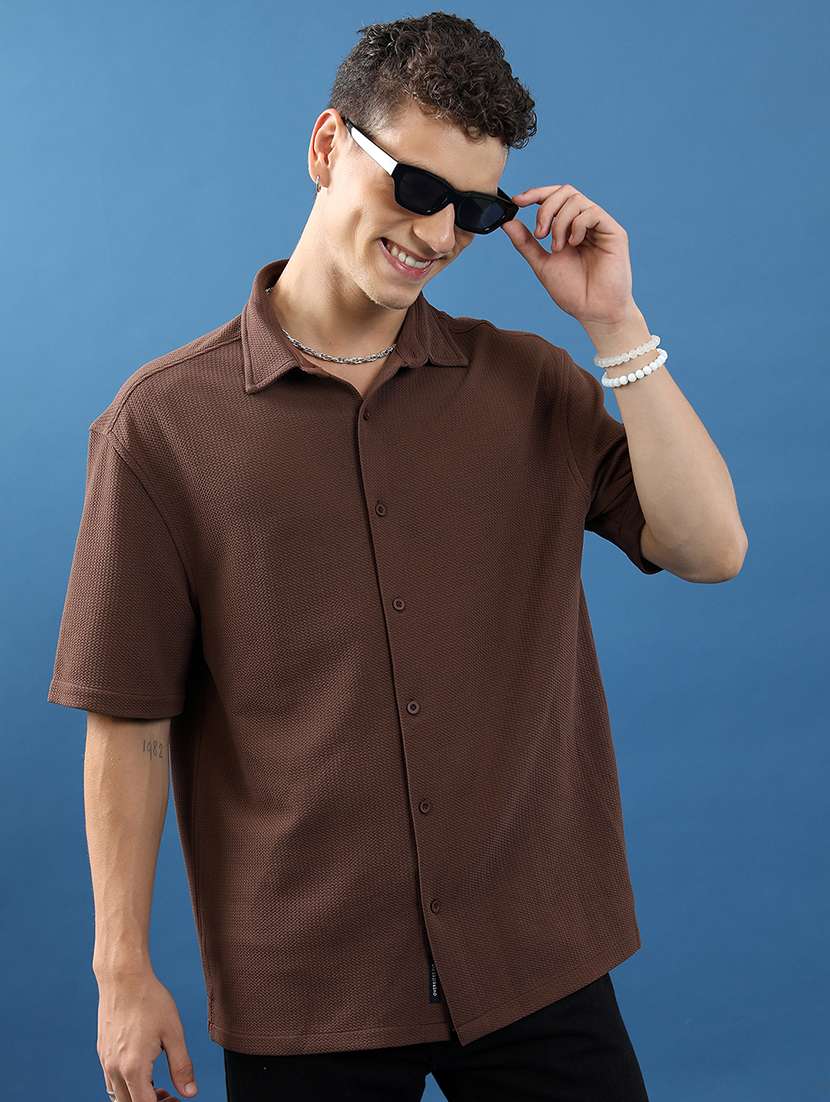 men textured short sleeve oversized casual shirt