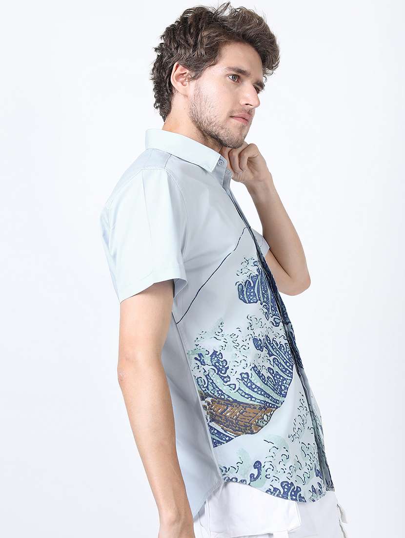men printed short sleeve slim fit casual shirt - 22504196 -  Standard Image - 3