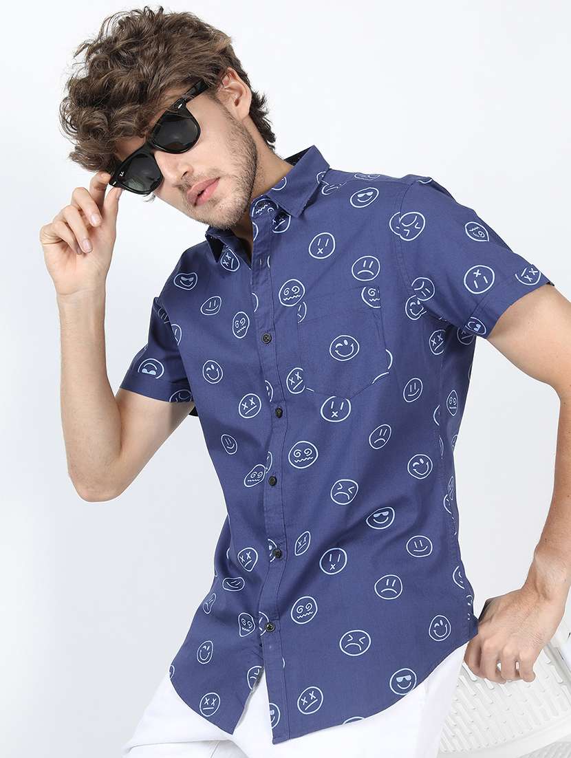 men printed short sleeve slim fit casual shirt
