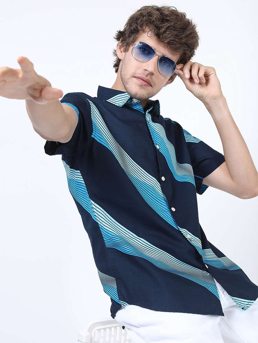 men printed short sleeve slim fit casual shirt