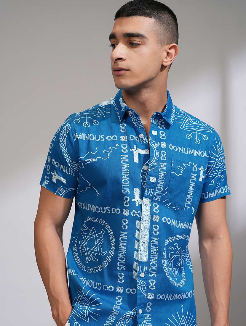 men printed short sleeve slim fit casual shirt