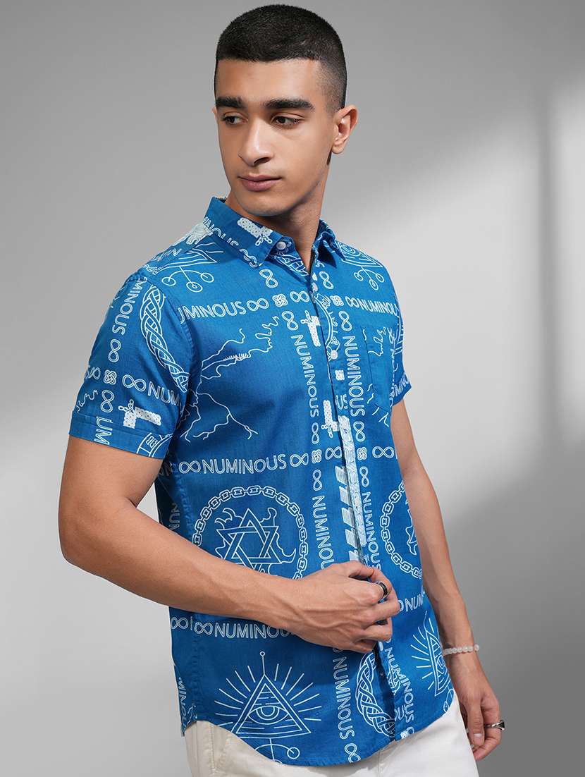 men printed short sleeve slim fit casual shirt - 22504215 -  Standard Image - 3