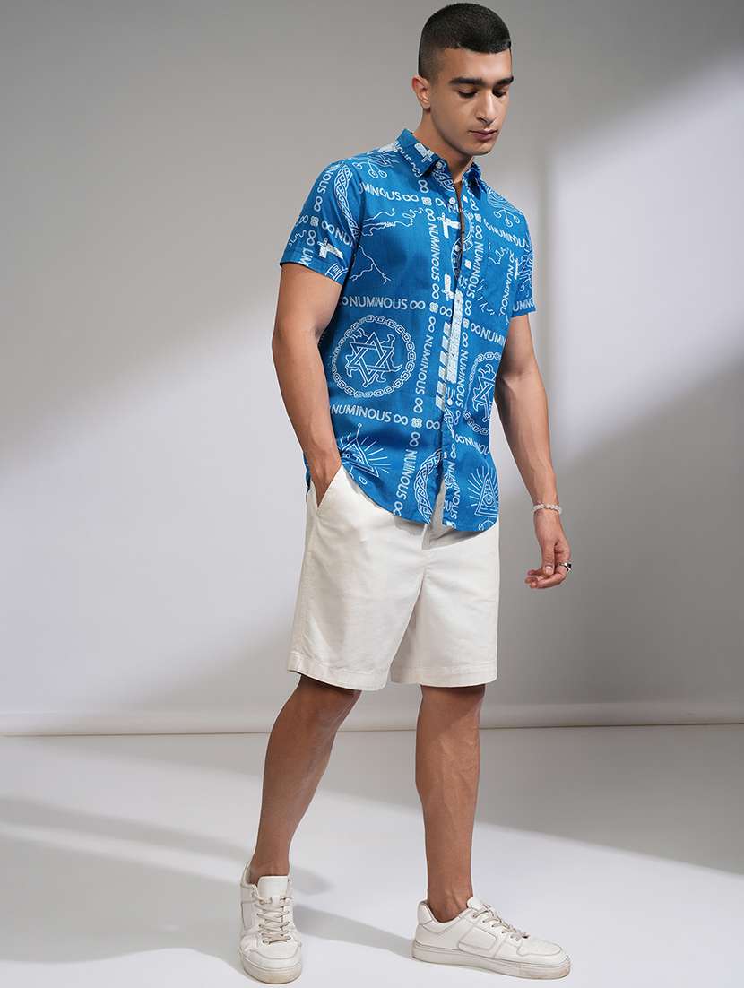 men printed short sleeve slim fit casual shirt - 22504215 -  Standard Image - 5