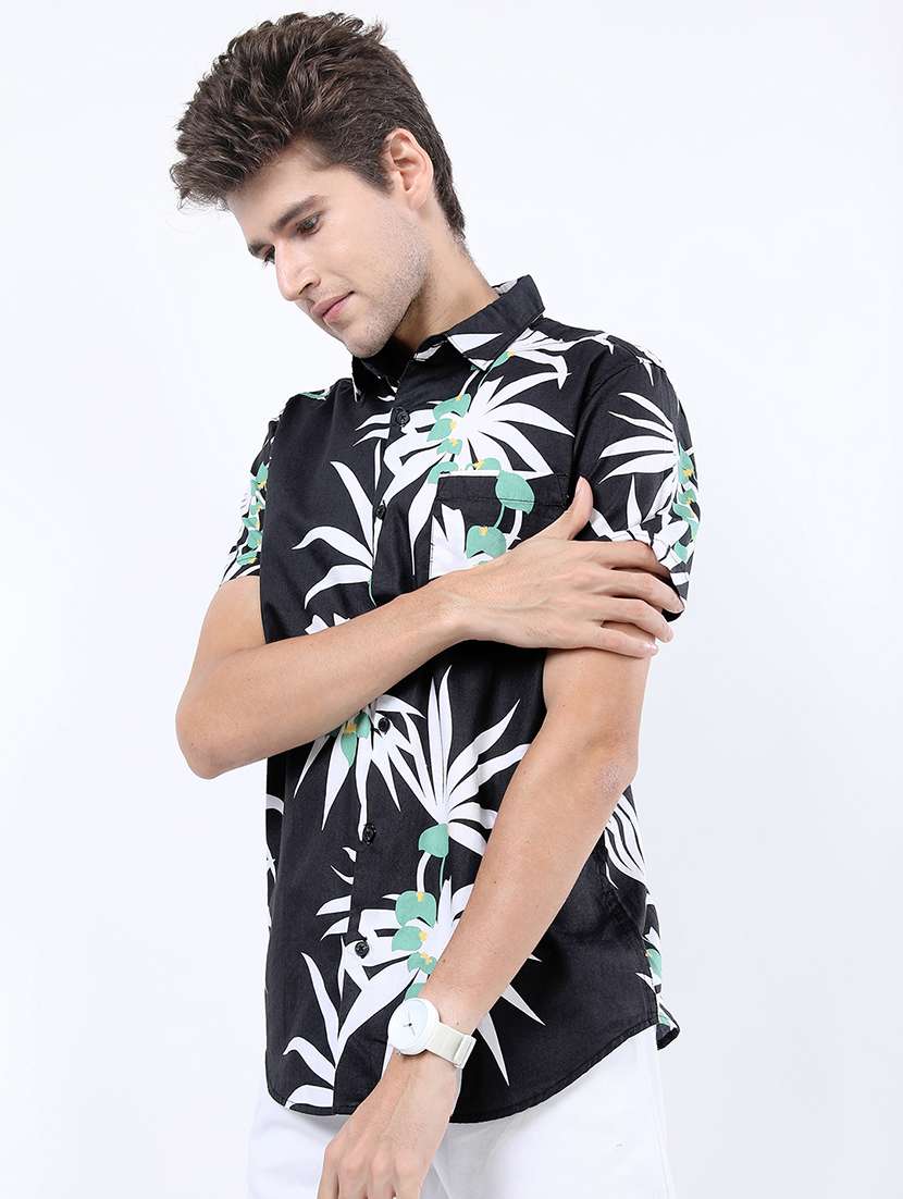 men printed short sleeve slim fit casual shirt - 22504216 -  Standard Image - 3