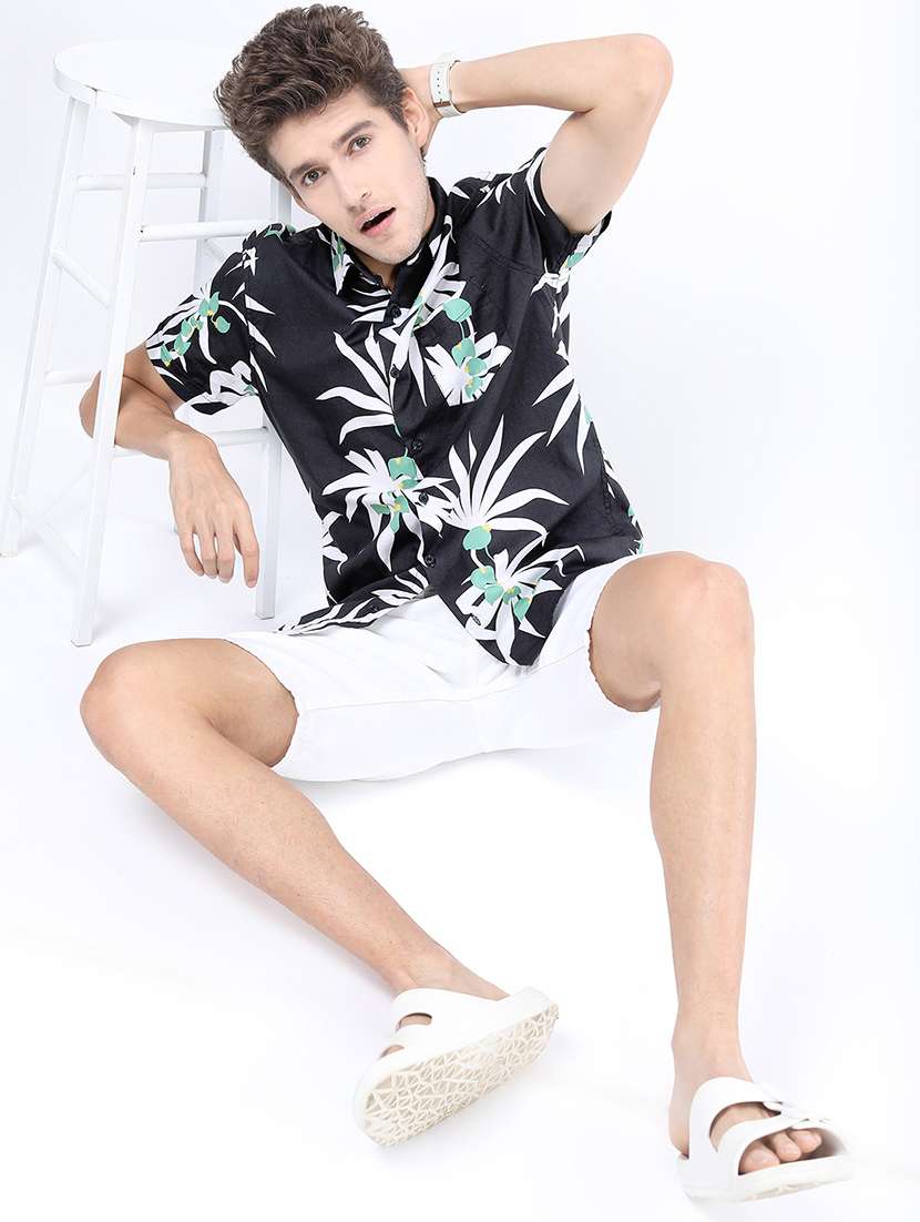 men printed short sleeve slim fit casual shirt - 22504216 -  Standard Image - 5