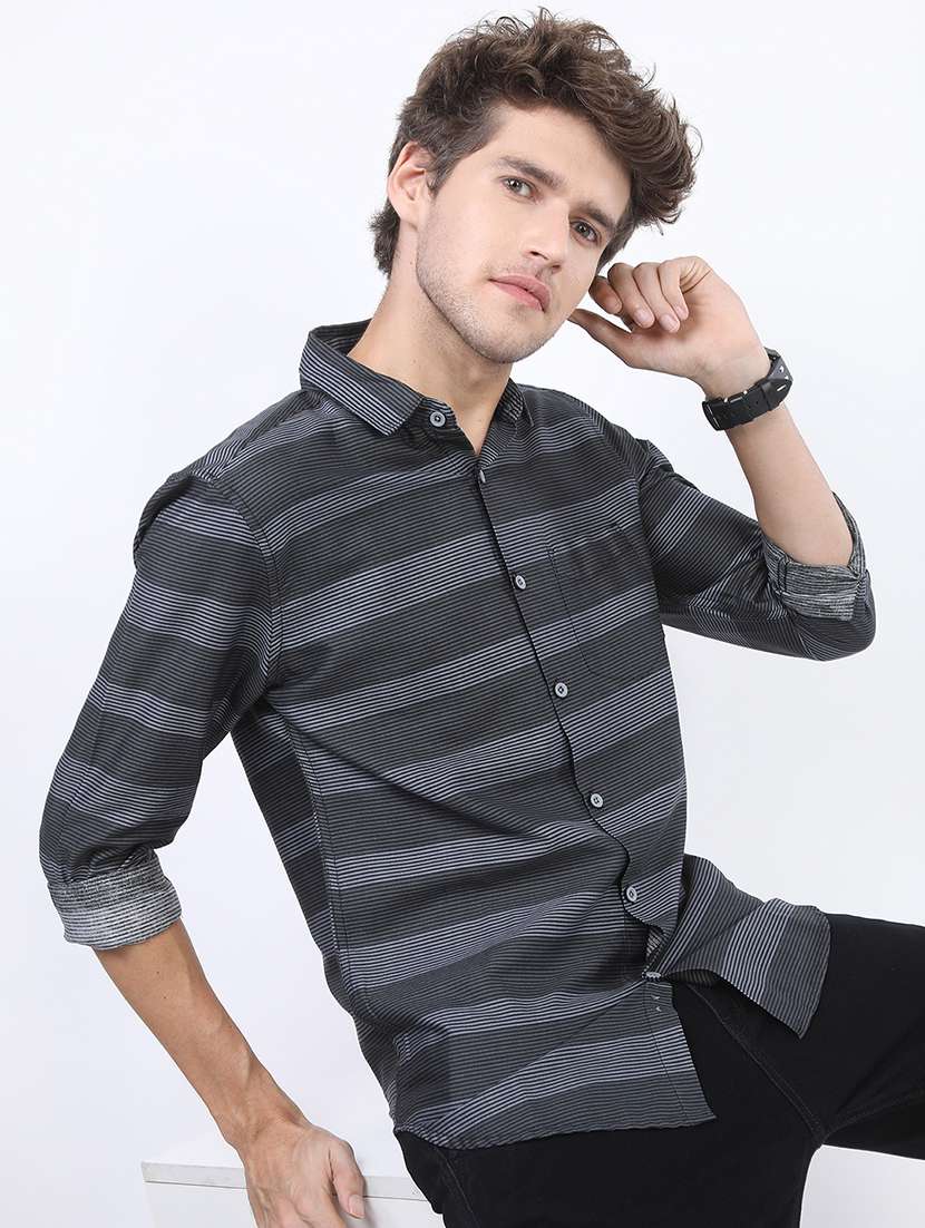 men striped long sleeve regular fit casual shirt