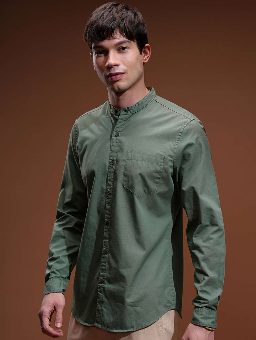 men solid long sleeve regular fit casual shirt